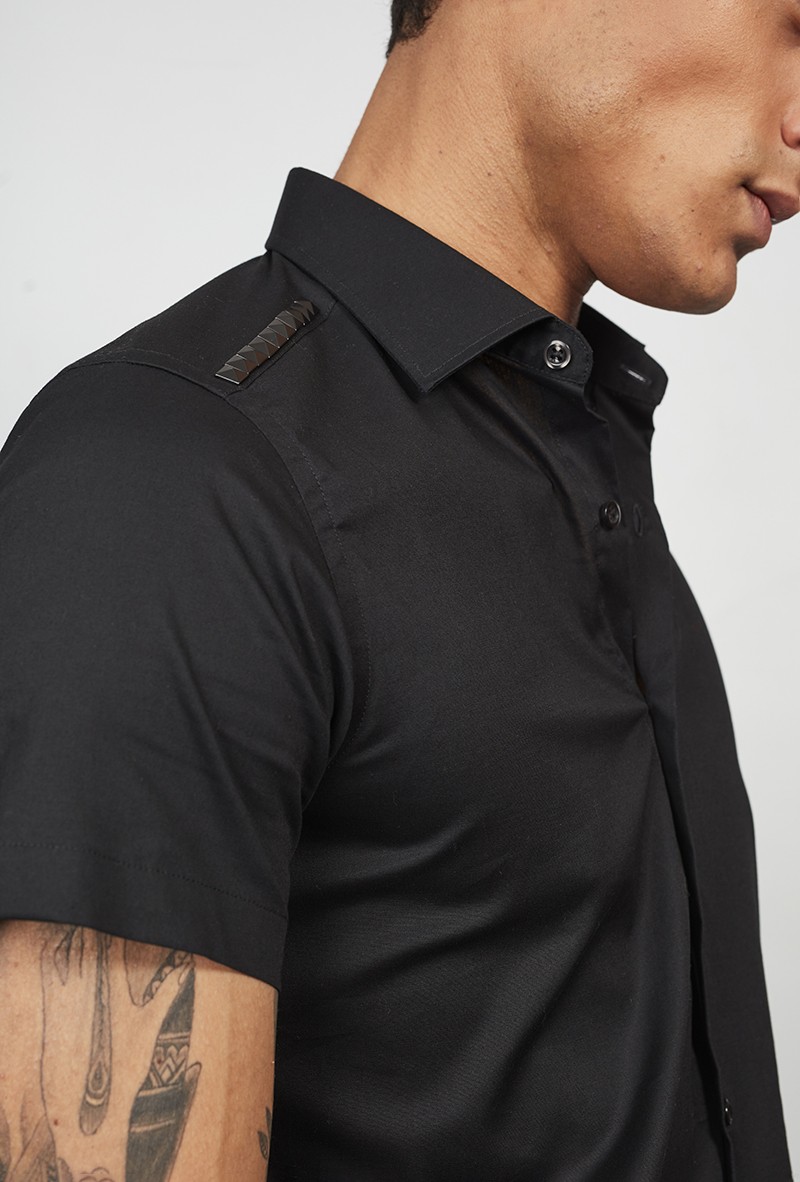 BLACK SLIM FIT SHIRT WITH...